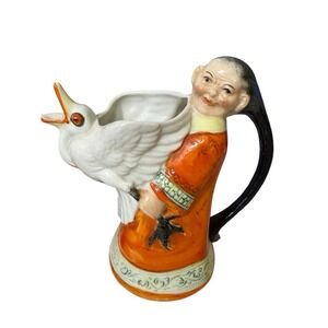 Mid‑Century Figural Creamer – Figure & Goose Spout Vintage Japan Signed
